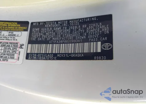 2006 Toyota Camry Solara Sle from USA, damaged, VIN 4T1FA38P86U089341